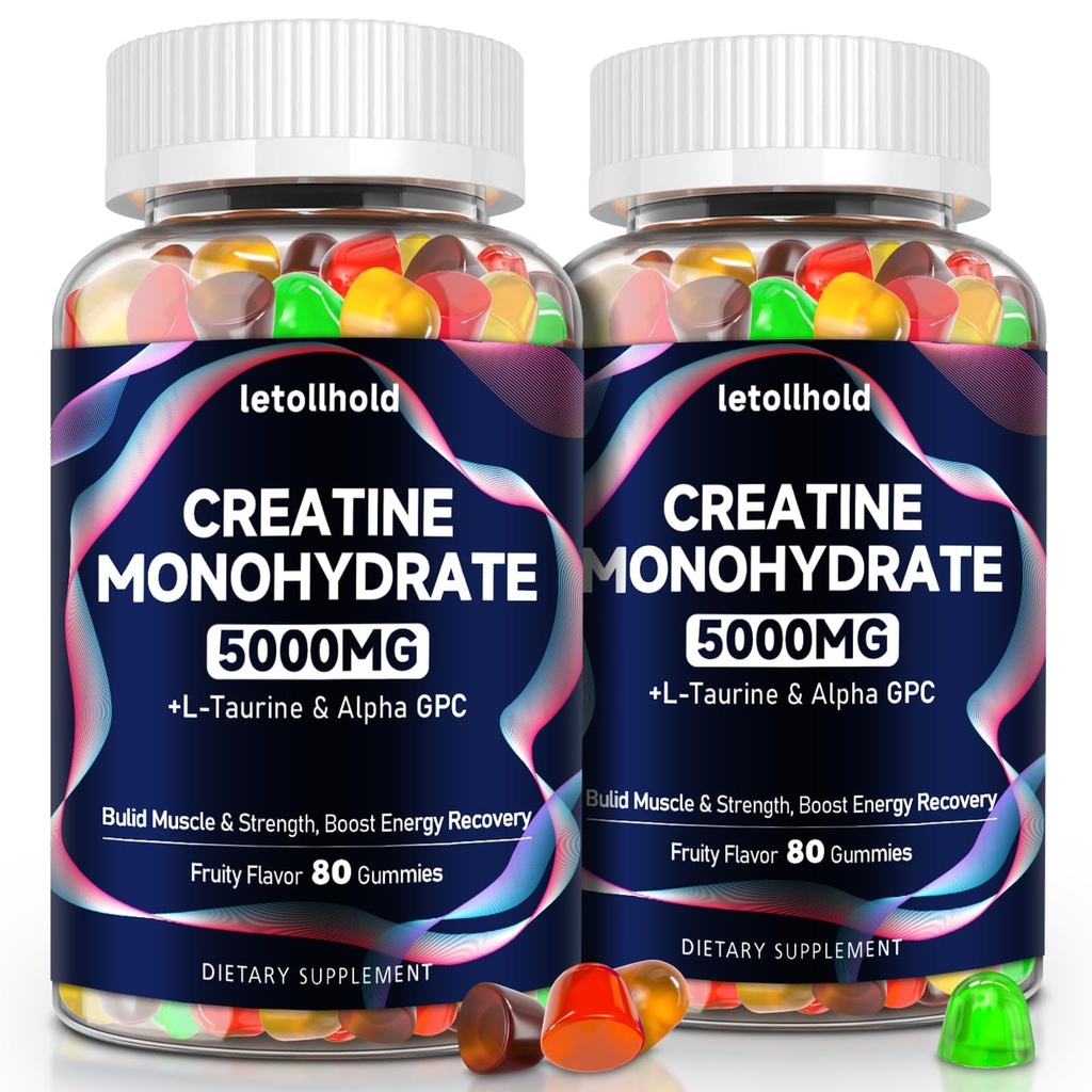 Monowodne gumki dla kobiet i mężczyzn - Gummie dla kobiet przed treningiem kobiet Chewables z L- Tauryne & Alpha GPC, Builder mięśni bez cukru, Energy Boost, Wegan Non-GMO (160 Count)