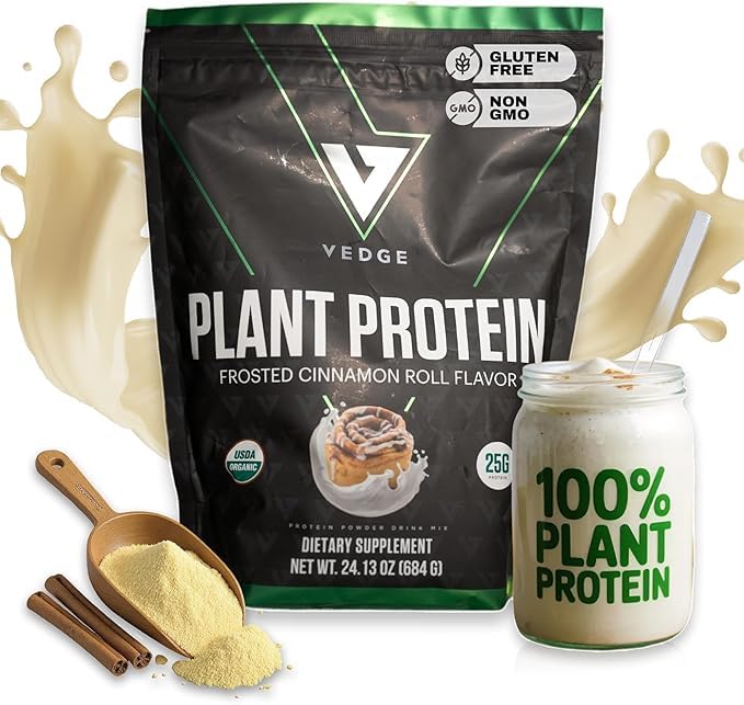 Vedge Vegan Protein Powder - Białko roślinne w proszku z grochem, dynia i słonecznik - USDA Organic, Amino Acids, Dairy Free, Gluten Free, Soy Free, Keto, Nie GMO, gładki tekstura - cynamon - 20 Służenie