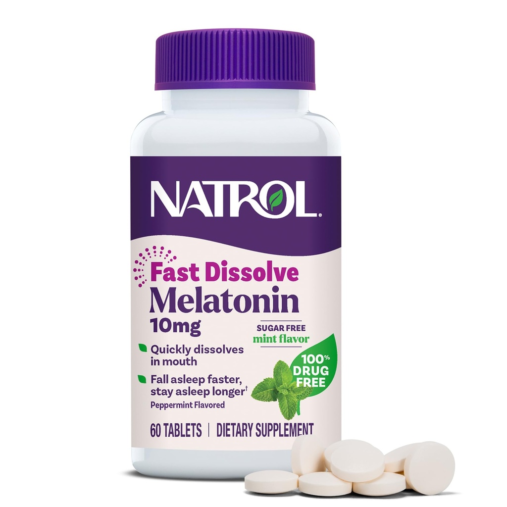 Natrol Melatonina 10mg szybko rozpuszczalne tabletki - mięta peppermint Flavor, 60 Count, wsparcie snu, szybko rozpuszczać Melatonina dla dorosłych, 60- Day Supply