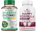 Zdrowy Wellness Digestive Enzymes 1000MG Plus Prebiotyki i suplement Probiotyki + Szczęśliwy Formuła Naturalny Stress Formuła Suplement Ulgi dla Kobiet i Mężczyzn