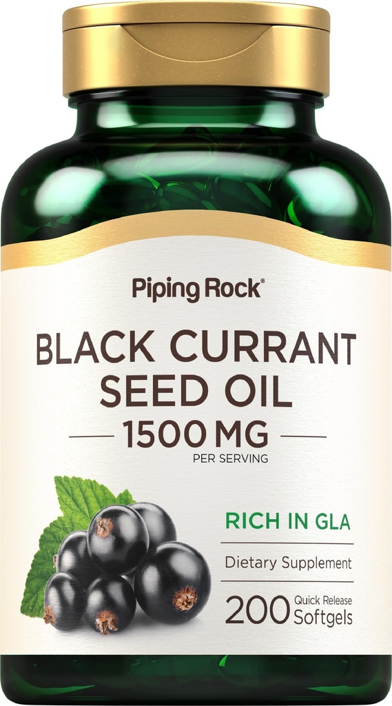 Piping Rock Black Porzeczka Nasienie oleju Softgel Kapsułki 124; 1500mg 124; 200 Hrabia 124; z Gamma kwasu linolenowego (GLA) 124; Non-GMO, Gluten suplement