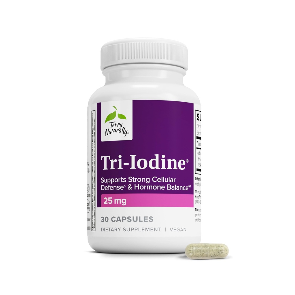 Terry Natural Trijod - Suplement diety dla wsparcia zdrowia piersi i gruczołu krokowego - Zdrowy suplement funkcji tarczycy - 25 mg, 30 kapsułki