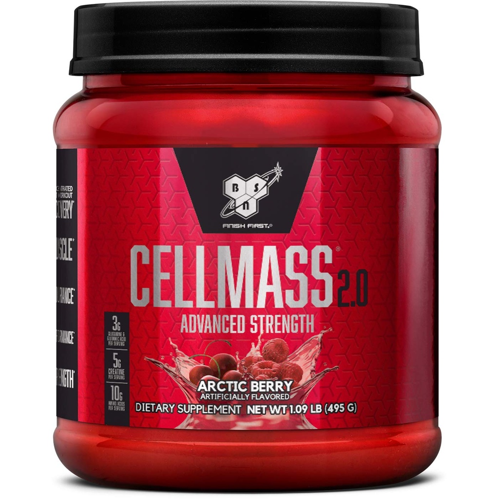 BSN CELLMASS 2.0 Post Recout Workout Recovery with BCAA, Creaine, & Glutamine - Keto Friendly - Arctic Berry, (25 Servings) (1048058)