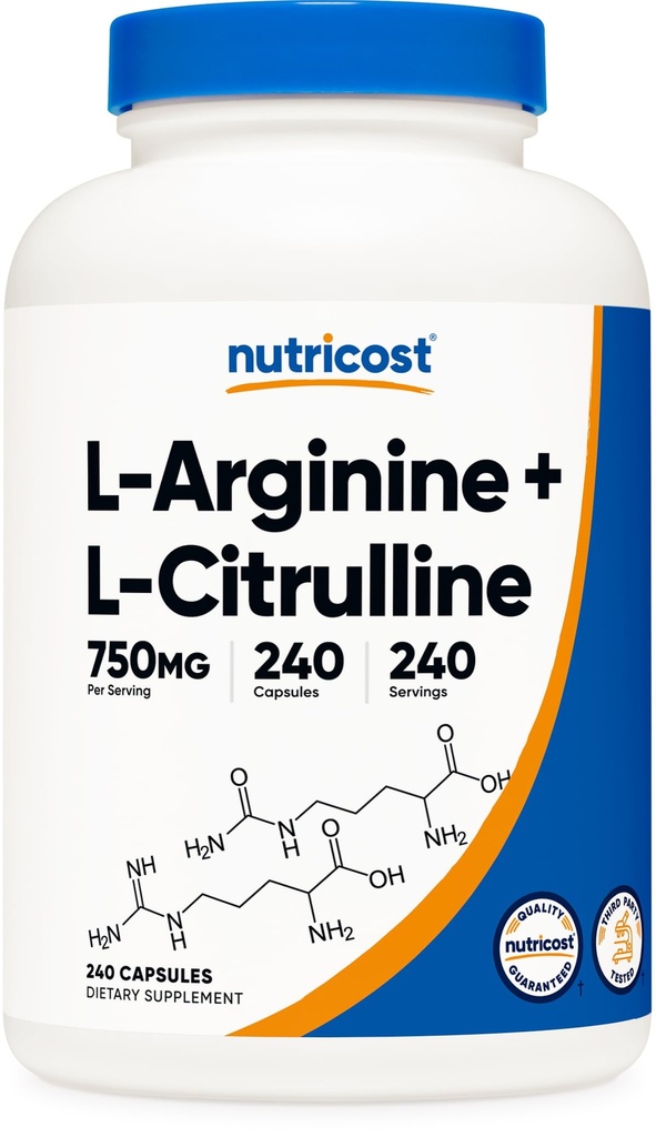 Nutricost L- Arginine L- Citruline Complex 750mg, 240 kapsułki - Non-GMO