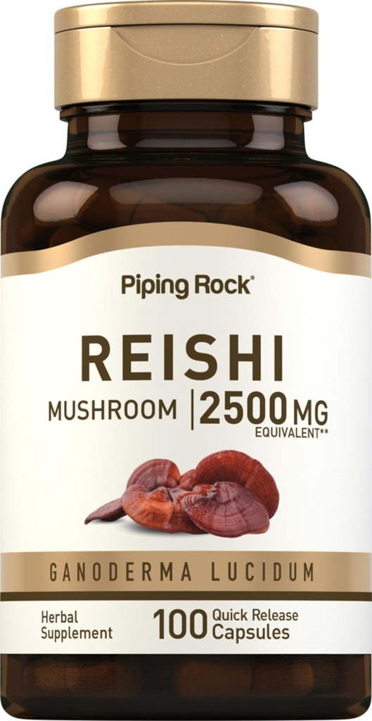 Piping Rock Reishi Mushroom Kapsułki 124; 2500mg 124; 100 tabletek 124; Standaryzowane Herbal Extract Supplement Agregable 124; z Ganoderma Lucidum 124; Nie GMO, Gluten Free