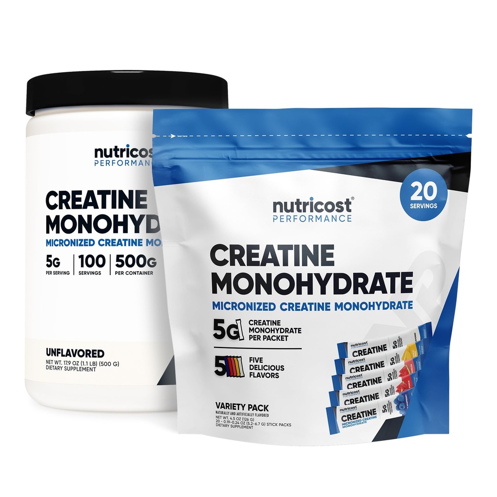 Nutricost Zmikronizowany jednowodny Kreator 500 gramów i 20 Stickpack (Variety)