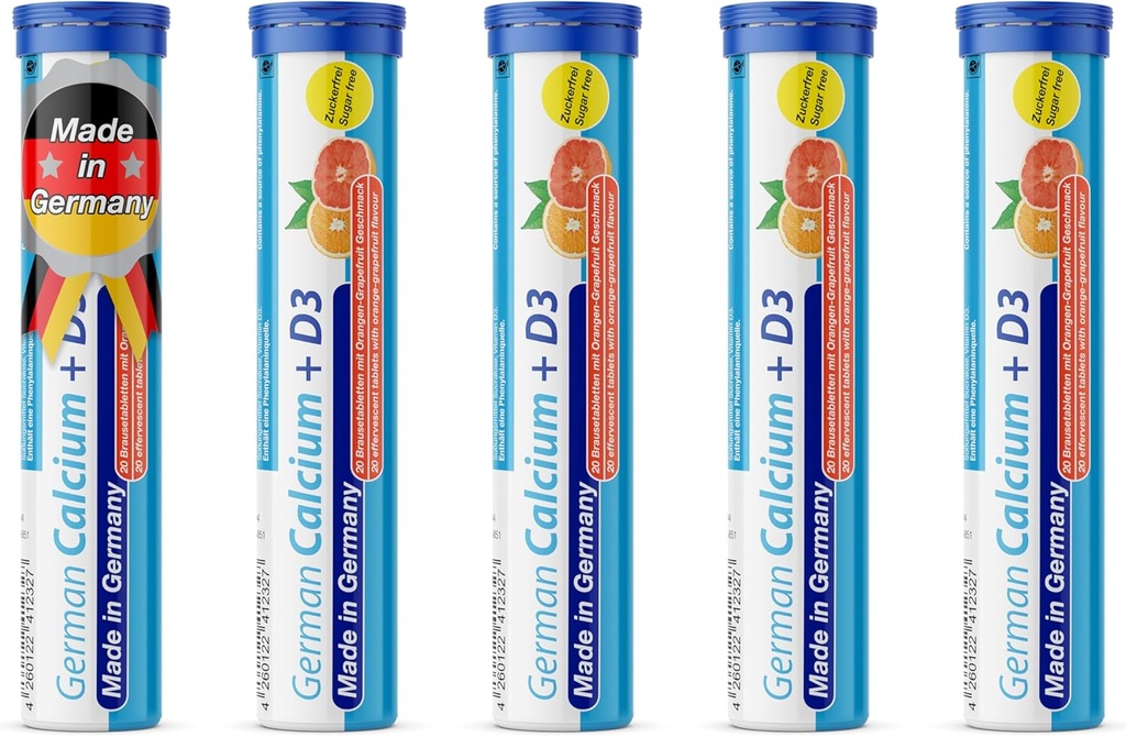 Niemiecki Wapń + VIT. D - 100 Wegetariańskie napoje Effervescent Tablets - Orange- Grapefruit Flavor - Made in Germany