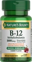 Nature 's Bounty Witamina B- 12 Szybkie rozpuszczalne tabletki, 1000mcg, Pomoc w konwersji żywności w energię komórkową, Cherry Flavor, 60ct