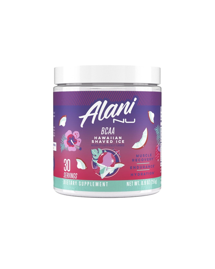 Alani Nu BCAA Hawajski wygolony lód 124; Branch Chain Essential Amino Acids 124; 2: 1: 1 Formuła 124; Supplement Powder Building 124; Muscle Recovery Vitamin for Post- Workout Building 124; 30 Służenia