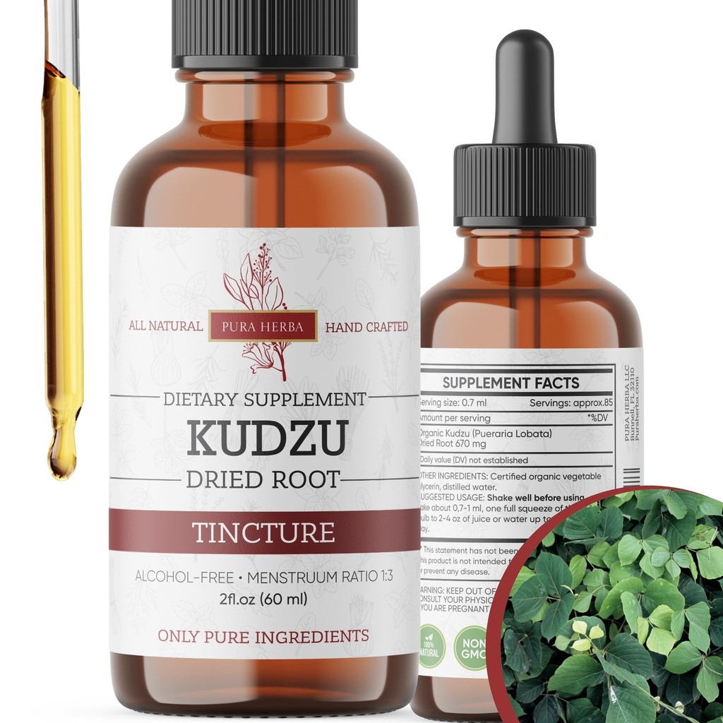 Organiczny ekstrakt korzeniowy Kudzu - Bezalkoholowy, Vegan Supplement for Alcohol Supplement - 2 Fl Oz - Non-GMO, Made in USA