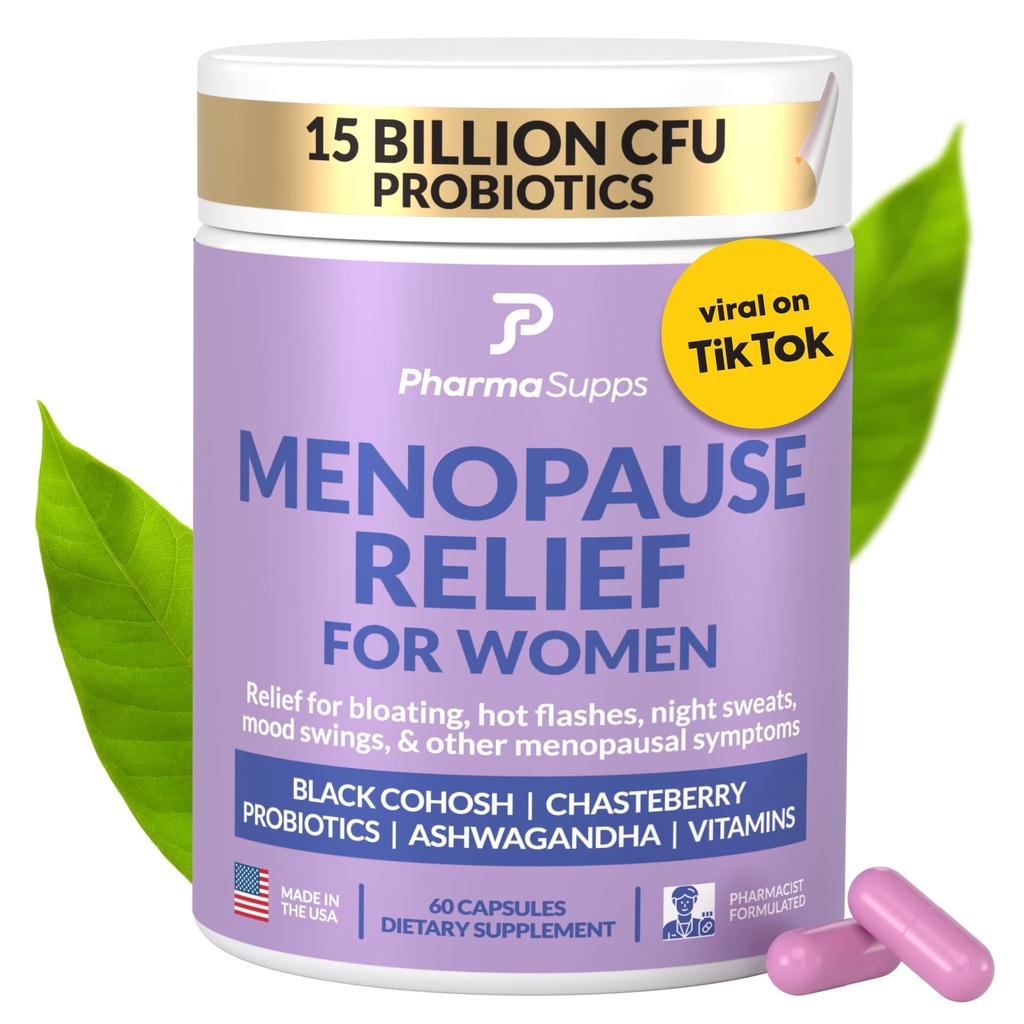 Naturalne suplementy menopauzy dla kobiet - Perimenopauza Suplementy dla równowagi hormonalnej, Bloating & Mood Swings 124; Hot Flash Menopauza Relief w / Probiotyki i Prebiotyki, Czarny Cohosh & Chasteberry