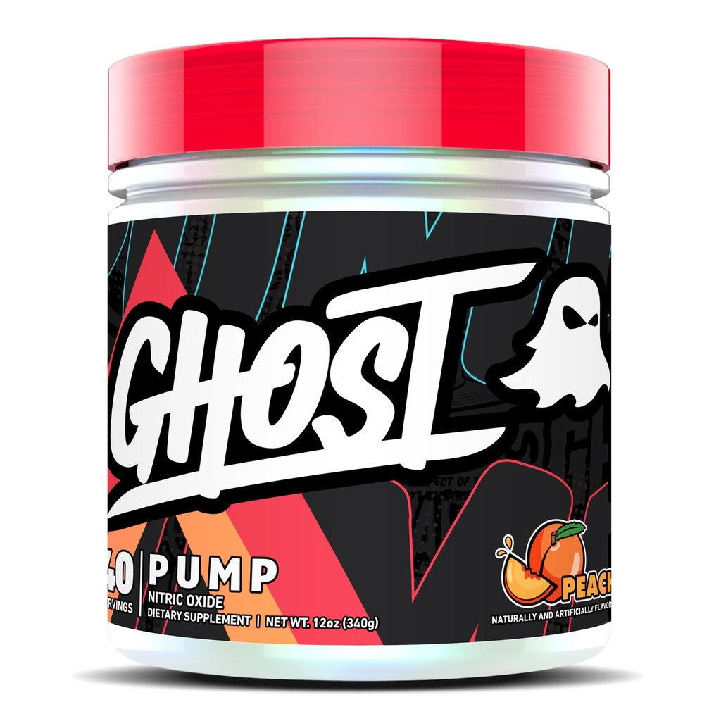 GHOST Pompa w proszku z tlenkiem azotu, brzoskwinia - 40 Służenia - Sugar- Bezcukrowe & Stymi- Bezstykowe Uzupełnienie Przygotowania - L- Citrulina, Azotan argininy & L- glutation - Soy & Gluten- Free, Wegan