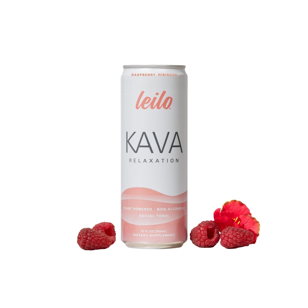 LEILO Yellow 124; Kava Napoje gazowane Relaksujące Drink 124; Malina Hibiscus 12- Pack - Non-ALC Napoje uspokajające Yellow 124; 12 fl oz Cans (Opakowanie 12)