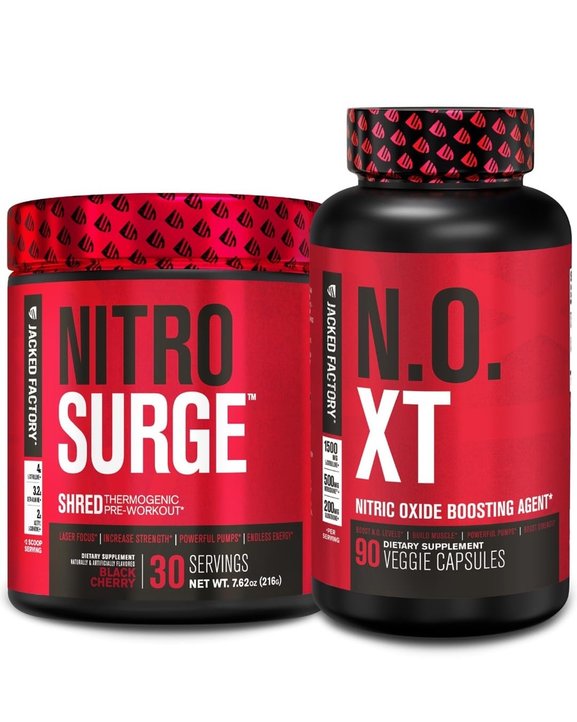 Jacked Factory Nitrosrage Shred Termogenic Pre- Trening w Black Cherry & N.O. XT Azoksyd azotowy Booster dla mężczyzn i kobiet