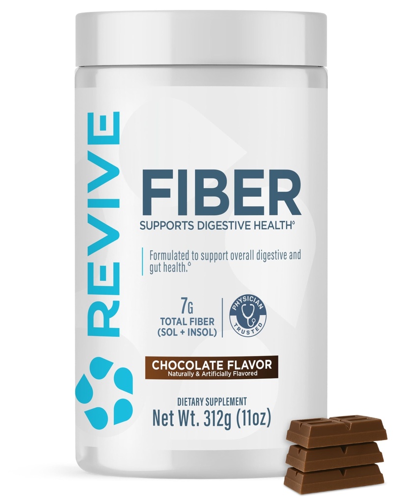Revive MD Fiber Supplement for Digestive & Gut Health - 5g Dietetyczny Fiber Wspiera zdrowy system z Pyllium Husk & More - 30 Służenia, Czekolada