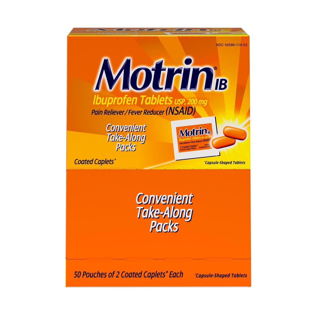 Motrin IB Ibuprofen Tablets, 200 mg Ibuprofen, 50 x 2 ct