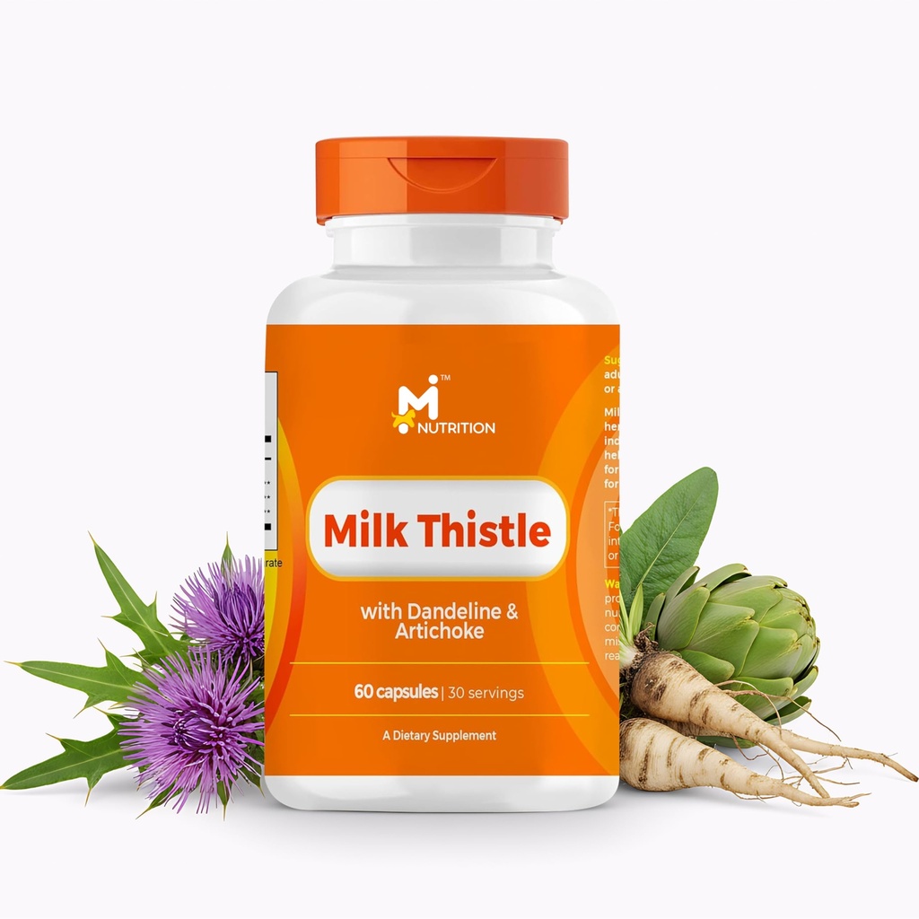 Milk Thistle Liver Support Supplement 20:1 Extract with Dandelion Root & Artichoke Leaf, Liver Detox Support, Antioxidant & Digestive Support, Non-GMO, Gluten-Free, 3rd Party Tested, 60 Capsules
