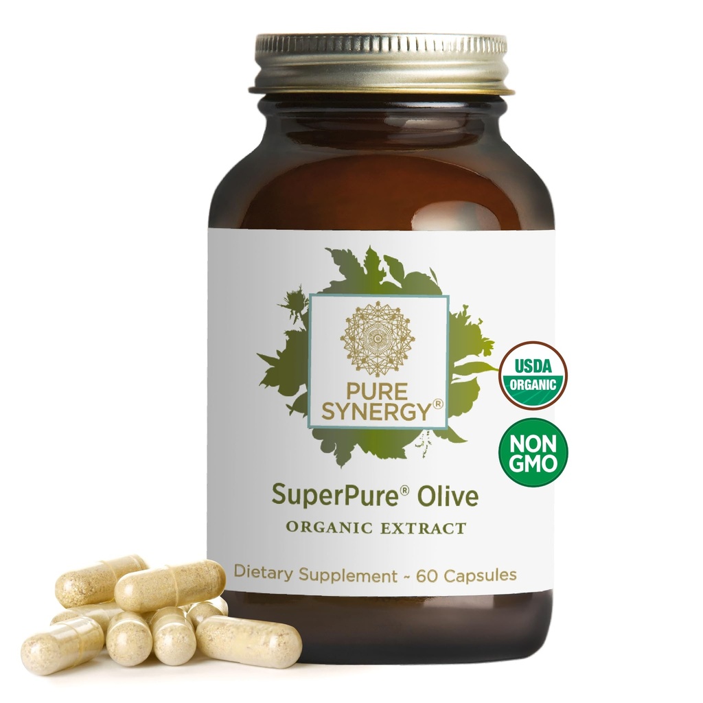PURE SYNERGY SuperPure Olive Extract | Organic Olive Leaf, Oil, and Fruit Supplement with Polyphenols | for Heart, Brain, and Immune Health (60 Capsules)