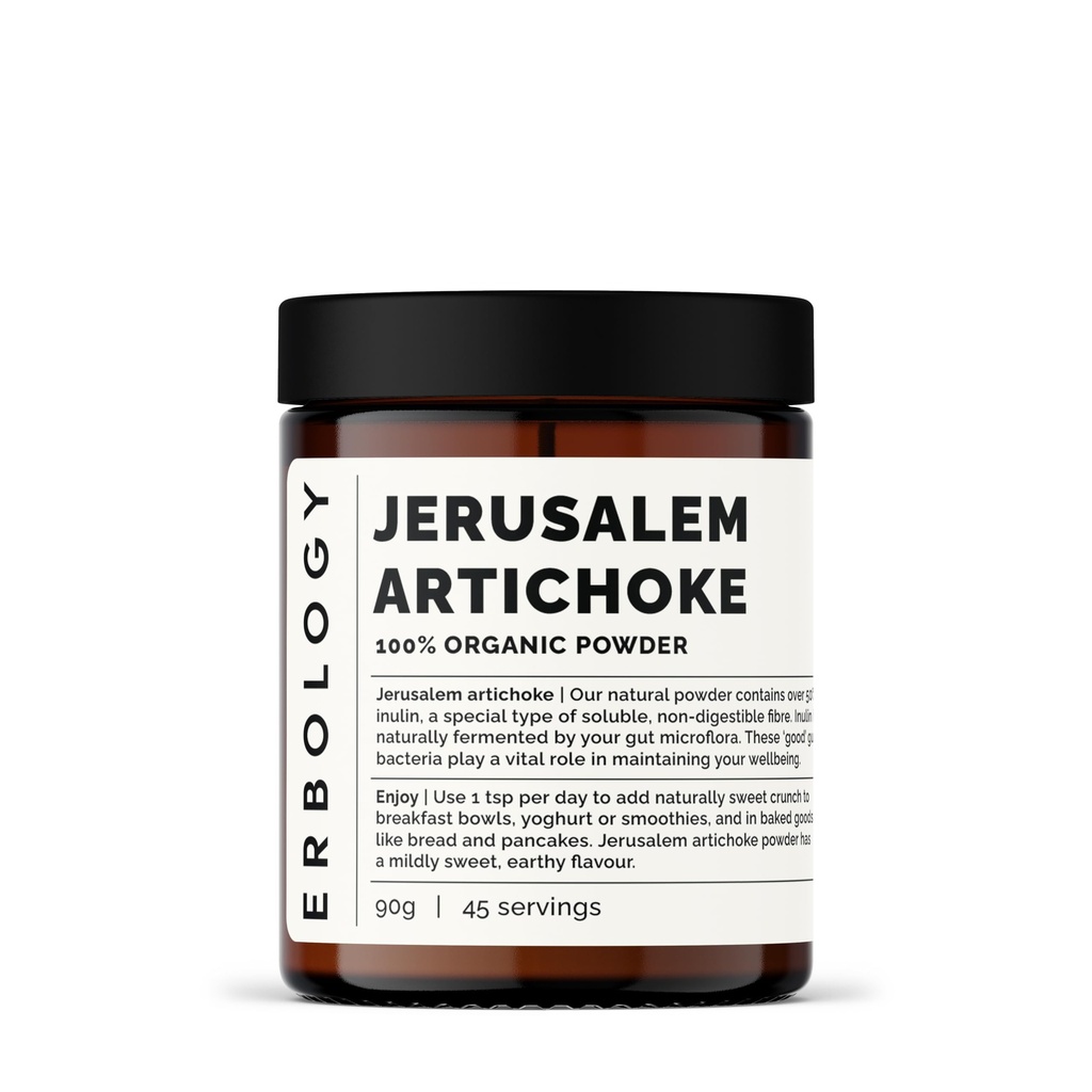 Erbology Organic Jerusalem Artichoke Powder 3.2 oz - 45 Servings - Sunchoke - 50% Prebiotic Inulin Fiber - Supports Gut Health and Promotes Diverse Microbiome - Feed Good Bacteria - Gluten-Free
