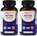 Vitamatic 2 Pakiety oleju MCT kapsułki 3000 mg na jedną porcję - 180 Softgeli - z oleju kokosowego - Zawiera 55% kwasu kaprylowego C8 i 40% kwasu kaprylowego C10 (łącznie 360 Softgel)