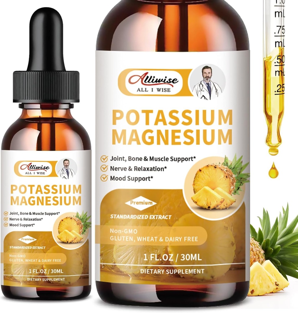 2 opakowania suplement magnezu potasu ciecz - Wysoka absorpcja spokój Magnezu Complex 500mg & Potasu 99mg plus wapń, Witamina D3, Cynk na skurcze nóg i kości & Energia & Wsparcie immunologiczne - 2 Fl oz