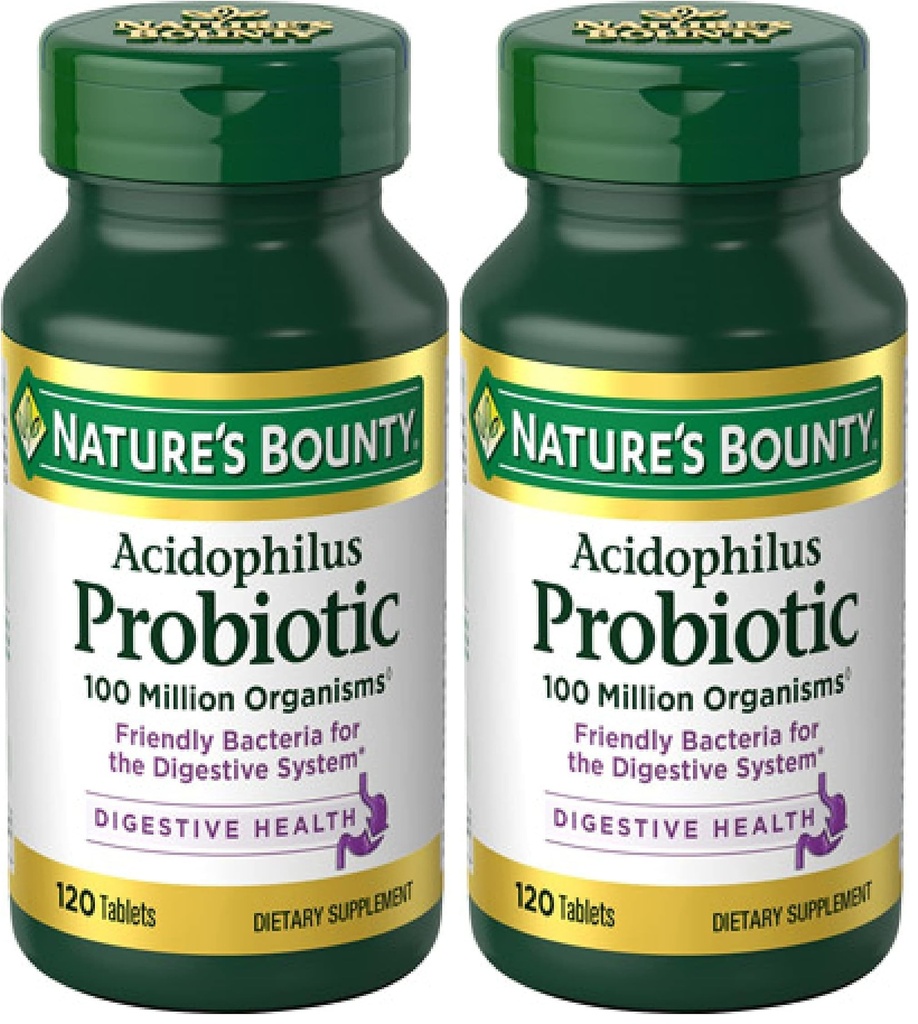 Bounty Lactobacillus Acidophilus Probiotic Supplement - Daily Probiotic for Women / Men Digestive Health, 100 Milion Organizms, Wegetarianin, 1 Podawanie dziennie, 120 Tabletki, (Opakowanie 2)