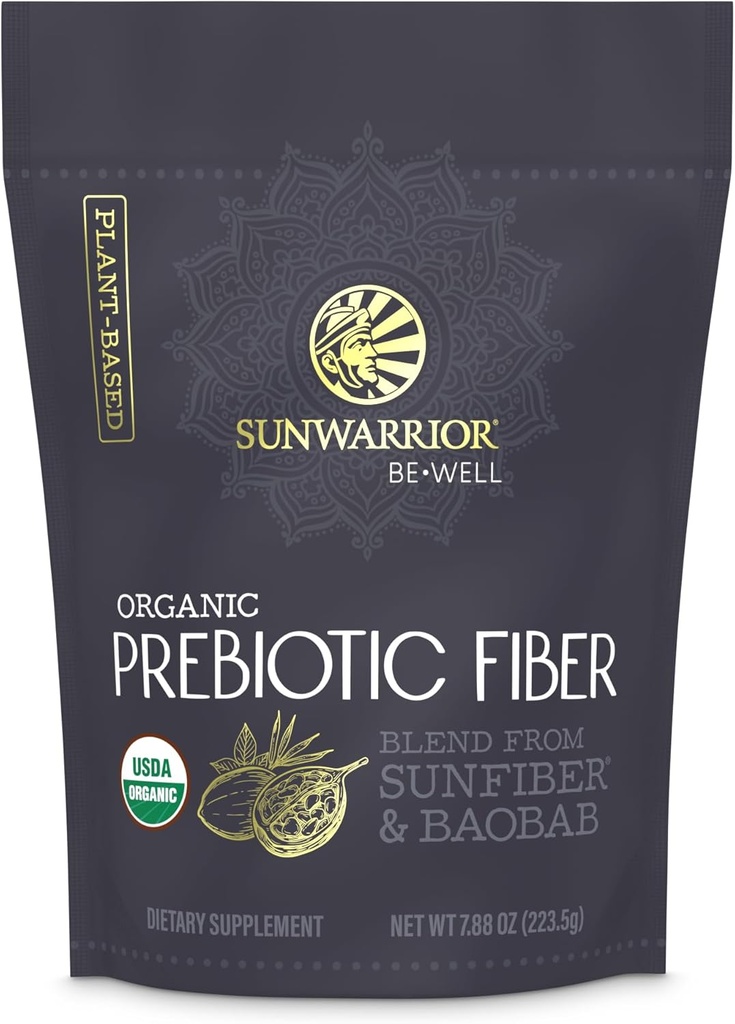 Sunwarrior Fiber Supplement Prebiotic Organic Equipment 124; Vegan Fiber Supplement Plant- Powered Gut Health Booster z Czystymi Składnikami dla Digestive Harmony 124; Vegan & Non-GMO Equipment 124; 8oz Pouch (30 SRV) Be Well