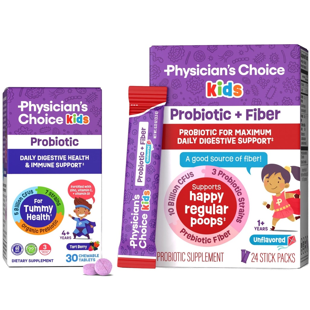 Czekoladowy Choice dla dzieci Szczęśliwy Tummy Bundle - Fiber 24pck + Probiotic 30ct