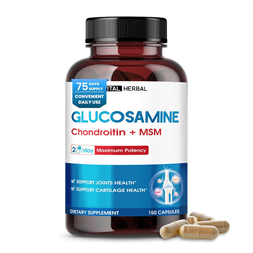 VITAL HERBAL Glukozamina liposomalna z Chondroitinem, MSM - Maksymalne mocowania- Jointy wsparcia, Cartiage - Made in USA