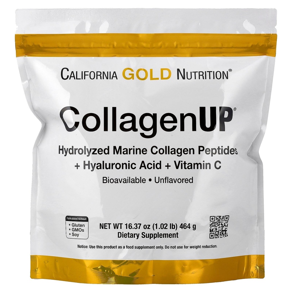 California Gold Nutrition CollagenUP ®, Zhydrolizowany Kolagen Morski Peptydy z kwasem hialuronowym i witaminą C, Nieflawored, 1,02 lb (464 g)