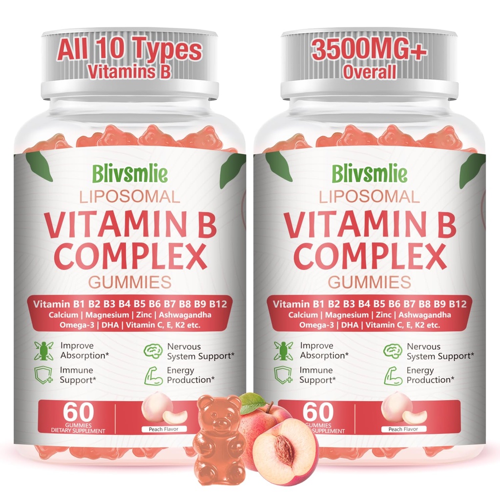 2 Opakowania 33- in-1 Liposomalne Gummeje Witaminowe B - B1, B2, B3, B4, B5, B6, B7, B8, B9, B12 Bilans 124; Witamina C, D3, K2 Bilans 124; Wapń, Magnesiun, Cynk etc.for Energy, Brain, Immune, Skin Support & Heart Support