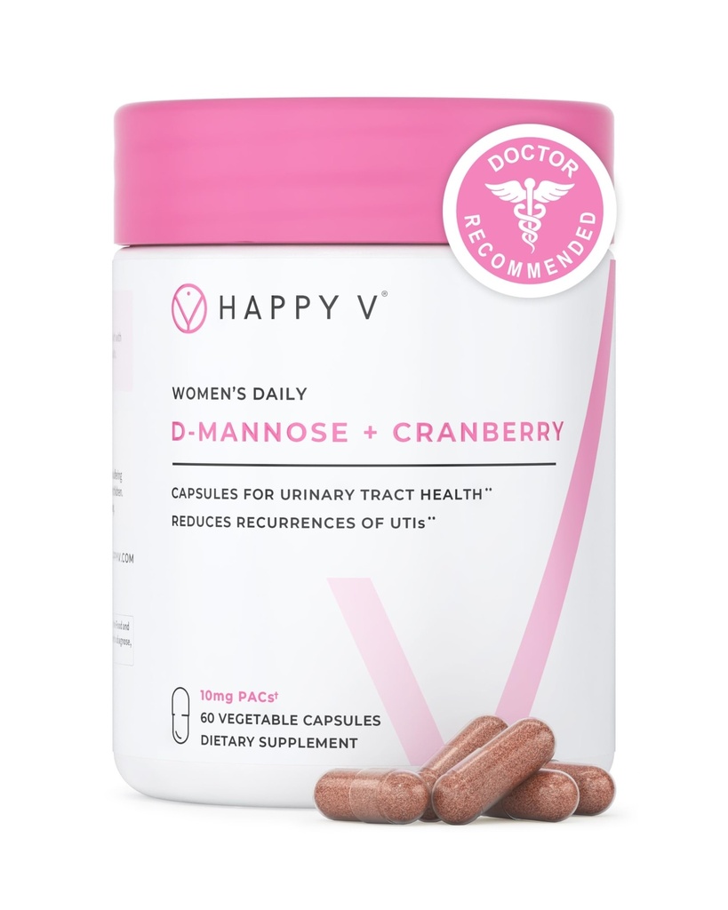 Happy v Dr. Smarted D- Mannose z Żurawinkami Pigułki dla kobiet Żurawinka do zakażeń trakturą moczową & D Mannose Proszek do zapobiegania zakażeniom UTI, Bledder & Trakt moczowy Zdrowie i Harmonia