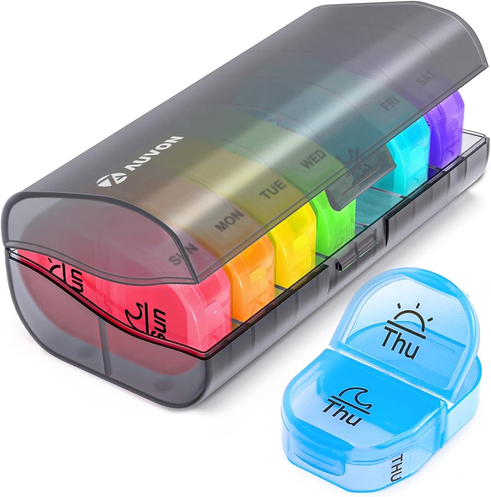 AUVON Pill Box 2 razy dziennie, Cotygodniowy Pill Organizator AM PM z 7 Codzienne Pocket Case do przechowywania witaminy, Medycyna, Medycyna i Suplement