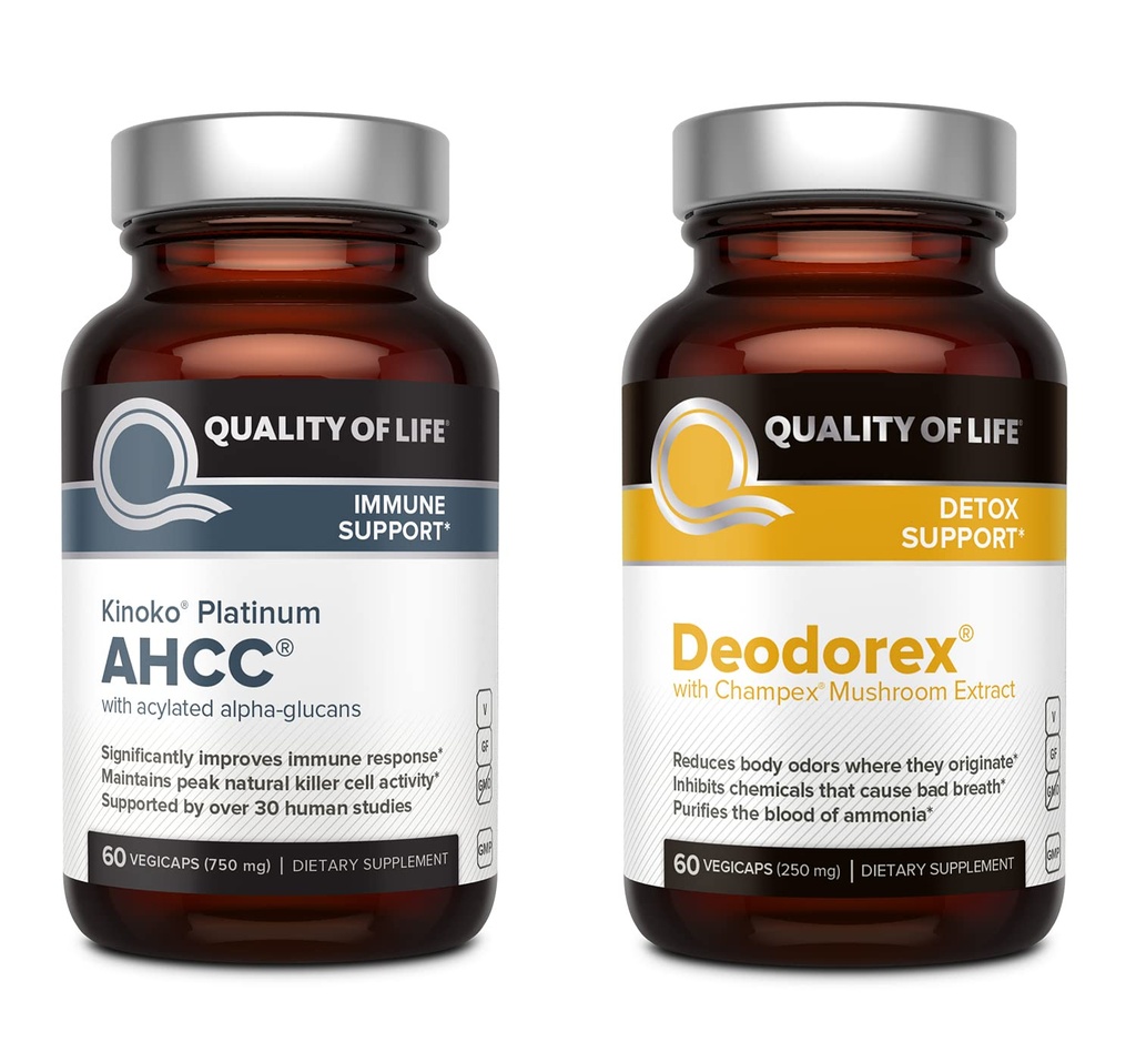 Jakość życia All Natural Immune Support and Detox Bundle - Kinoko Platinum AHCC Mushroom Extract - Deodorex Detox Supplement