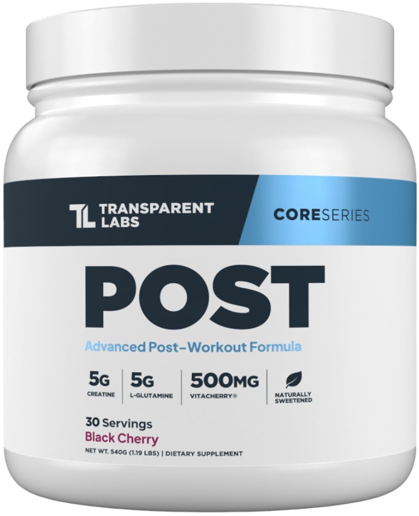 Transparent Labs Post - Post- Workout Recovery Muscle Builder z L- Glutamine, Beta- Alanina i BetaPure Betaine Bezwodny do odzyskiwania mięśni i Muscle Building - 30 Służenia, Black Cherry