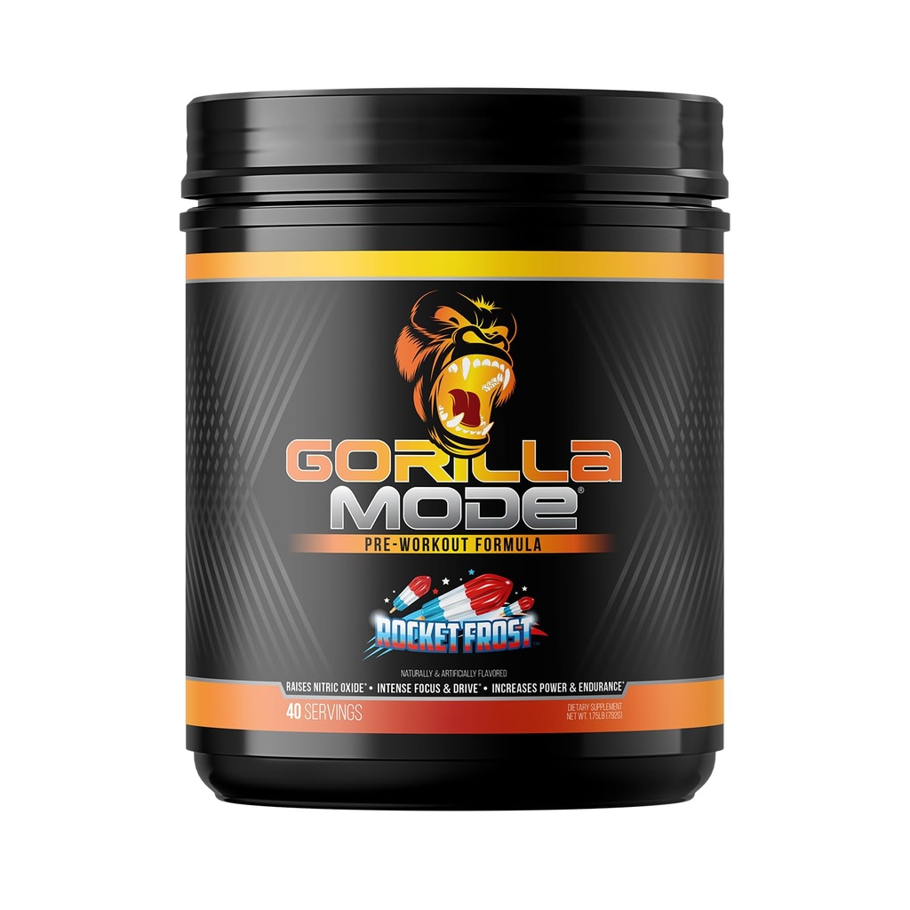 Gorilla Mode Pre Workout - Massive Pumps · Laser Focus · Energy · Power - L-Citrulline, Creatine, L-Tyrosine, Betaine, Hydroprime®, Alpha-GPC, 400mg Caffeine, Huperzine A - 792g (Rocket Frost)