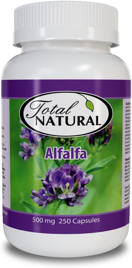 Natural Alfalfa Supplement 500mg 250 Capsules [1 Bottles], Rich in Vitamins & Trace Minerals, Promotes Energy & Vitality, Promotes Digestive Health