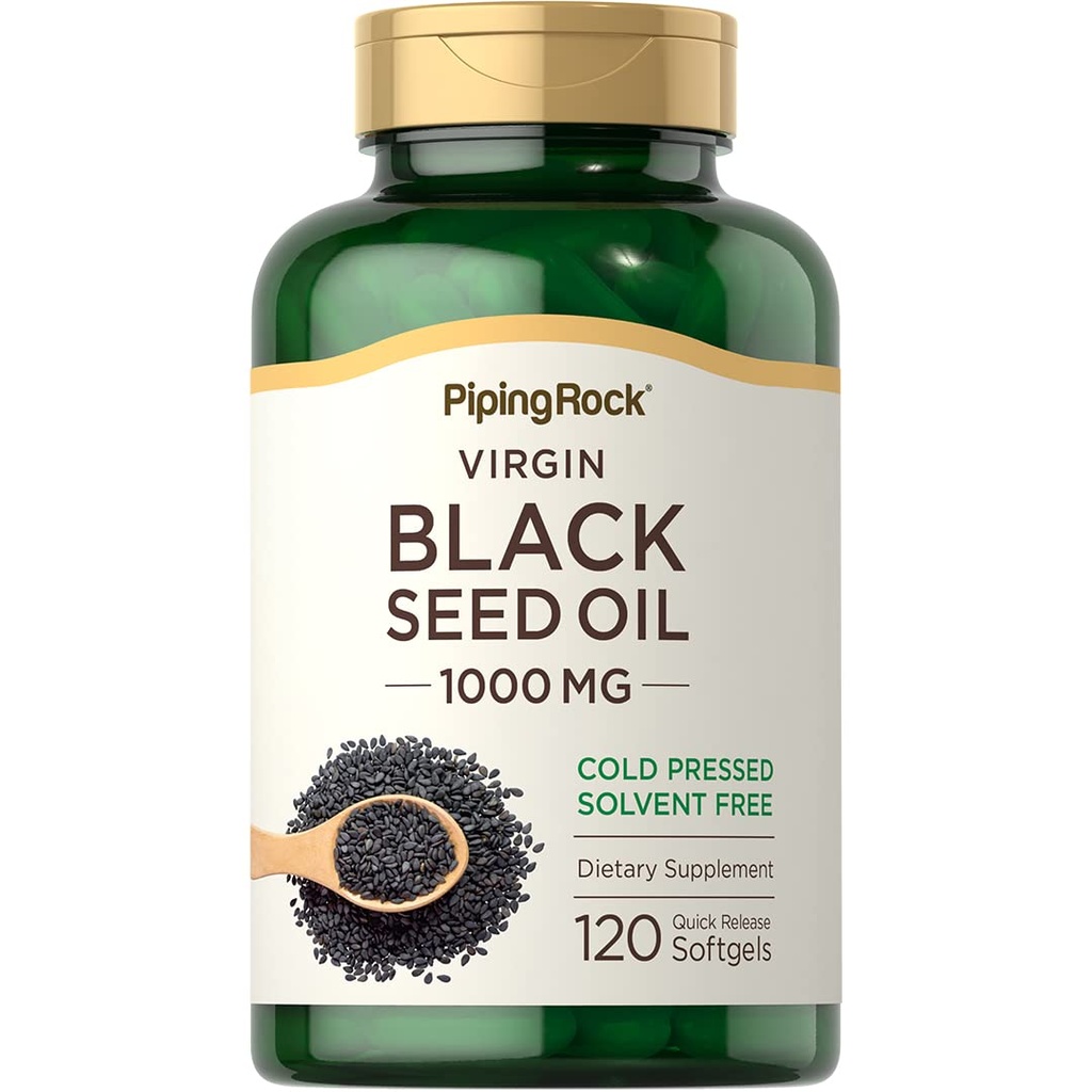 Piping Rock Black Seed Oil Softgel Kapsułki 124; 1000mg 124; 120 tabletek 124; Cold Pressed Supplement Amend124; Nigella Sativa Amend124; Solvent Free, Non-GMO, Gluten Free
