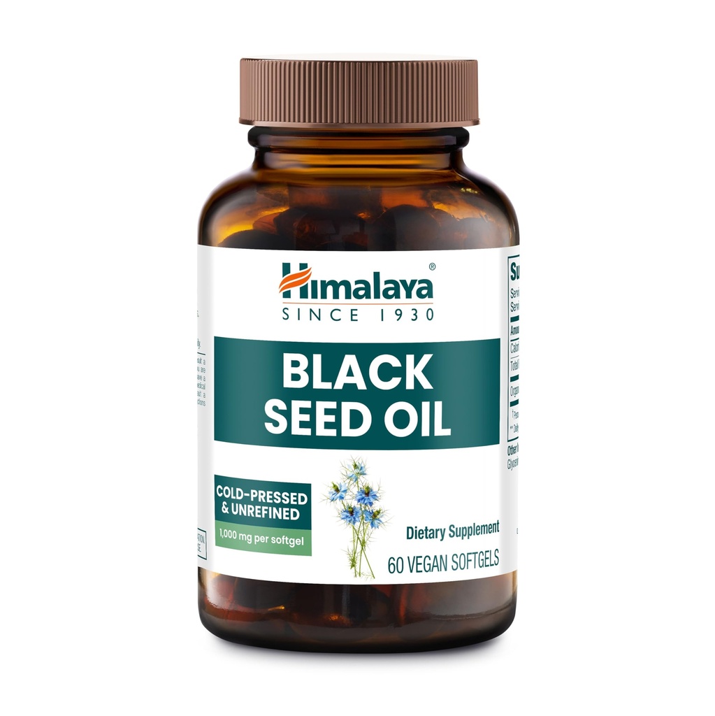 Himalaya Black Seed Oil Softgels, Cold-Pressed & Unrefined Black Seed Oil for Wellness, Non-GMO, Vegan, Gluten-Free, No Additives, 1,000 mg Per Serving, 60 Softgels