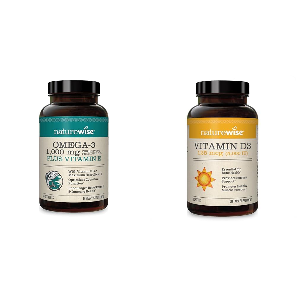 NatureWise High-Potency 1000mg Omega 3 z 600mg EPA, 400mg DHA, & Witamina E & Witamina D3 5000iu (125 μg) 1 Rok Dostawa dla Zdrowych Mięśnie Funkcje
