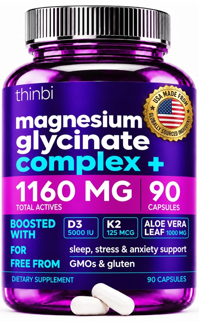 Magnesium Glycinate 1160mg + Aloe Vera, D3 & K2 Complex