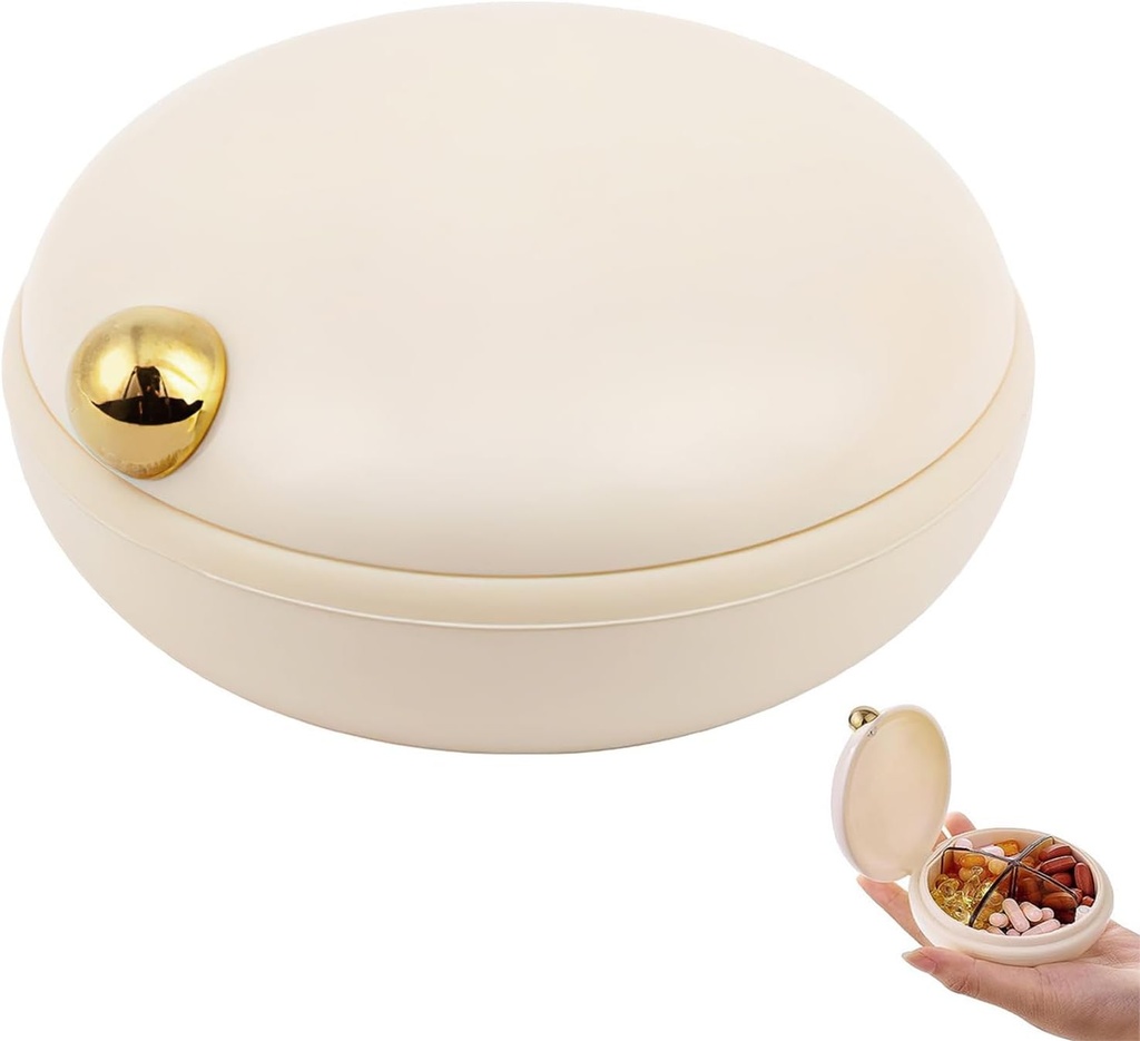 iplusmile Travel Pill Organizator, 4 Komory Przenośny Pill Case, Codzienne opakowanie na leki dla Vitamin Fish Oil Supplements, Business Trip Essentials (Beige)