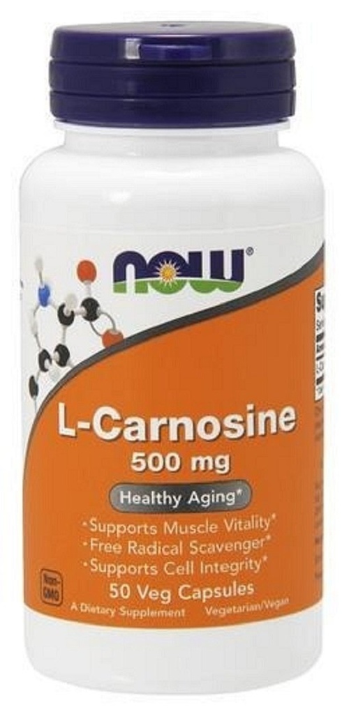 Teraz żywności Suplementy, L- Carnosine (Beta- Alanyl- L- Histydyna) 500 mg, Zdrowe Starsze, 50 Kapsułki Veg