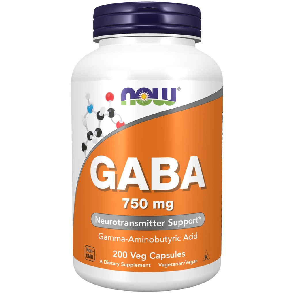 Teraz suplementy diety, GABA (kwas gamma-aminomasłowy) 750mg, Neuroprzekaźnik Wsparcie *, 200 kapsułki Veg