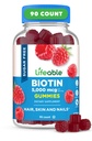 Żywotne, wolne od cukru Gummie Biotin XI124; 5000mcg Witamina B7 XI124; Great Tasting Biotin Supplement XI124; dla zdrowia włosów, skóry i paznokci XI124; Suplement do włosów dla kobiet, mężczyzn, dorosłych 124; 90 Gummies
