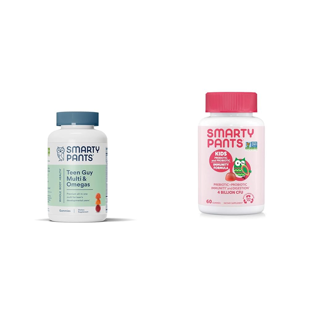 SmartPants Teen Guy Multivitamin Gummies: Omega 3 Fish Oil (EPA / DHA) & Kids Probiotic Immunity Gummies: Prebiotyki i Probiotyki dla zdrowia i suplement immunologiczny