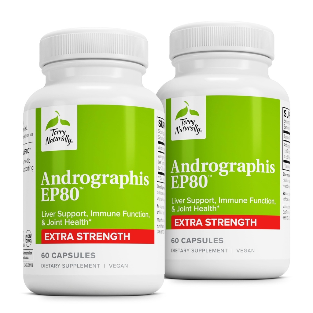 Terry oczywiście Andrographis EP80 Dodatkowa siła - Zdrowie mózgu i wsparcie immunologiczne - Wspólne wsparcie zdrowotne na rzecz mobilności w zakresie pomocy - Suplement Adaptogen do wspierania energii i wątroby - 60 kapsułek (opakowanie 2)