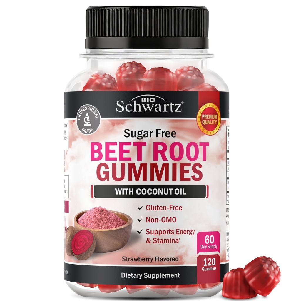 Gummy korzenne bez buraków cukrowych - Gummy z tlenkiem azotu Infused with Coconut Oil for Highgest Absorption - Wspiera energię i zdrowie całego ciała - Delicious Strawberry Flavor - 120 Count (60 Day Supply)