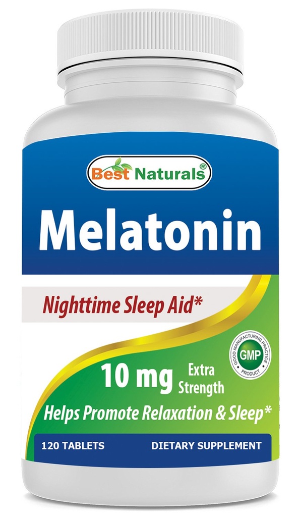 Najlepsze Naturals Melatonin 10mg (Non-GMO) Tabletki - Pomaga Promowanie Relaks & Sen - 120