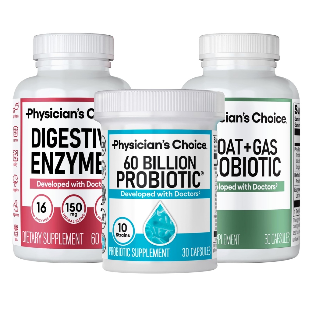 Guardian Bundle: Zaawansowane wsparcie dla Bloating & Trawienie z 60 Milion Probiotyk, Enzymy trawienne & Bloat + Probiotyk gazowy - Daily Gut Health Support dla kobiet i mężczyzn